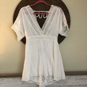 White Romper with Lace Outline
